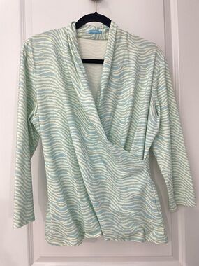 J McLaughlin Catalina Cloth Gulf Faux Wrap Top Zebra Pastel Office Casual.  15